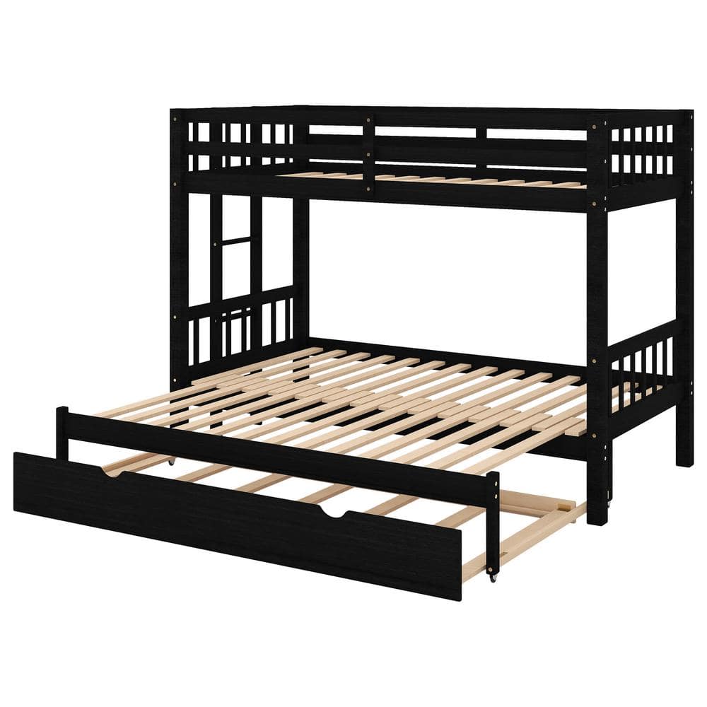 ANBAZAR Espresso Twin over Twin Pull-out Bunk Bed with Trundle, Solid ...