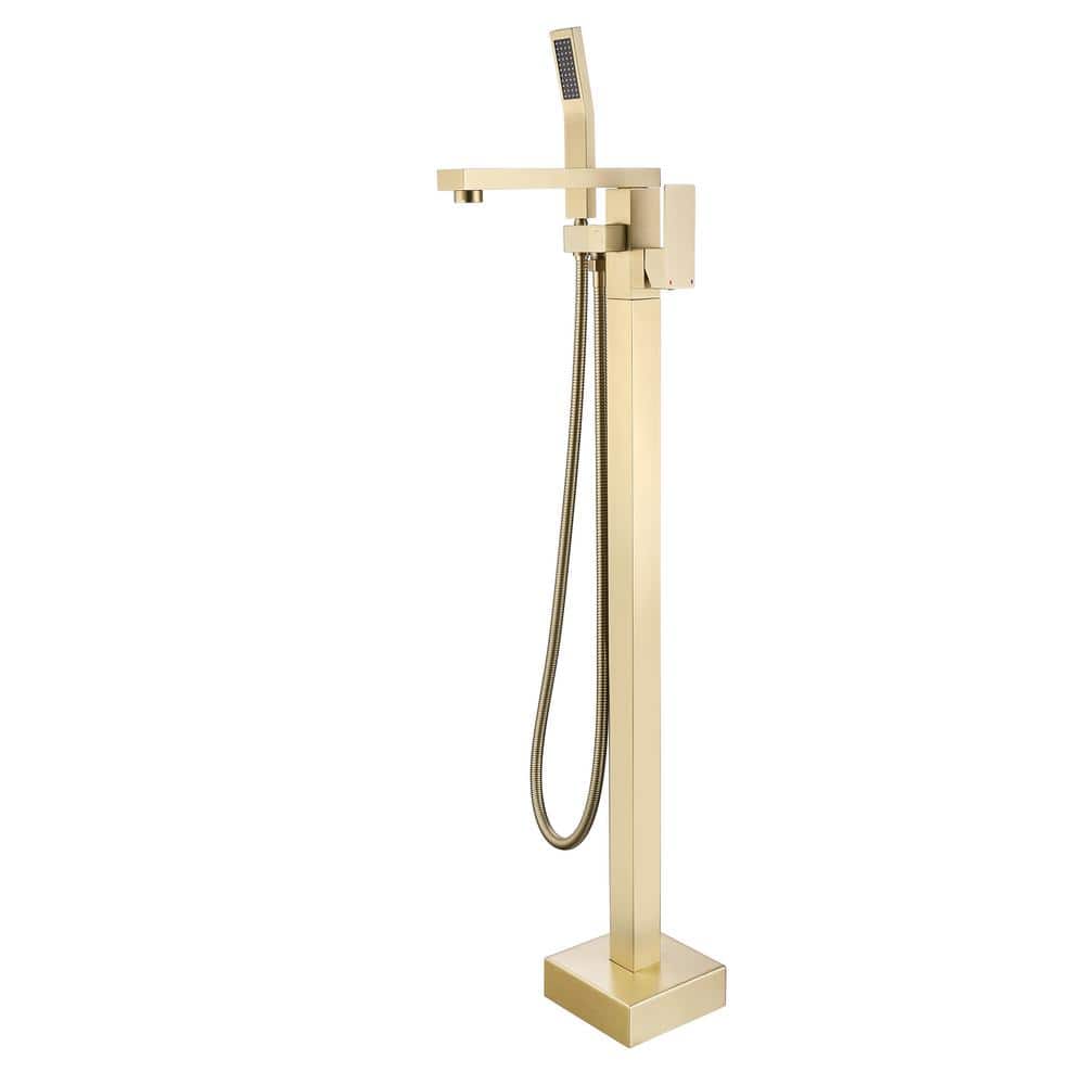 Single-Handle Freestanding Floor Mount Tub Faucet Bathtub Filler with Hand Shower in Brushed Gold price history on PriceWatchPro