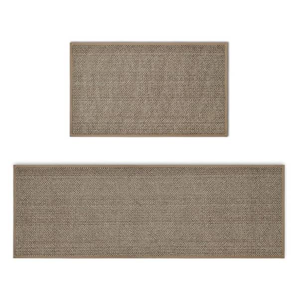 Beige 47 in. x 17 in. Indoor Non-Skid Kitchen Rugs and Mats Set of 2-17 x 29 and 17 x 47 in.