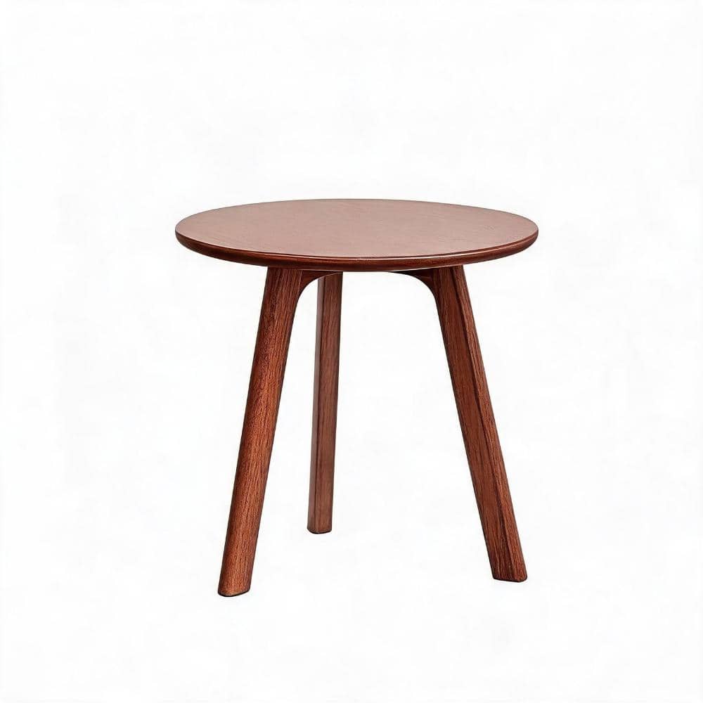Oakwood 18 in. Round End Table Walnut Solid Oak Wood Easy Assemble Side Table for Living Room Bedroom Balcony