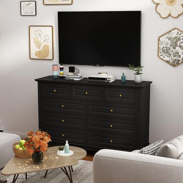 Kingdely Black Wooden 9-Drawer Bedroom Furniture Chest of Drawers