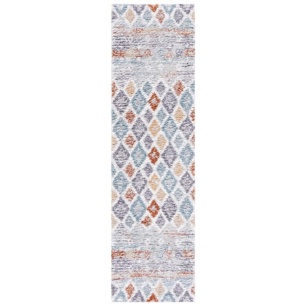 SAFAVIEH Berber Shag 2 ft. x 10 ft. Blue Rust/Ivory Diamond Striped Runner Rug