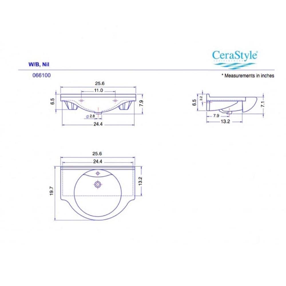 White Ceramic Wall Mounted Bathroom Sink with Overflow Drain