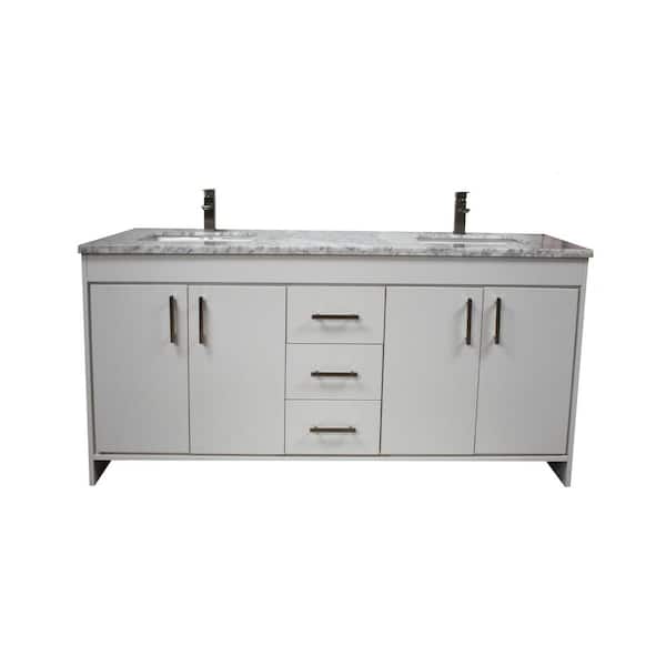 Capri 72 in. W x 22 in. D Bathroom Vanity in White with Microstone Vanity Top in White with White Basins