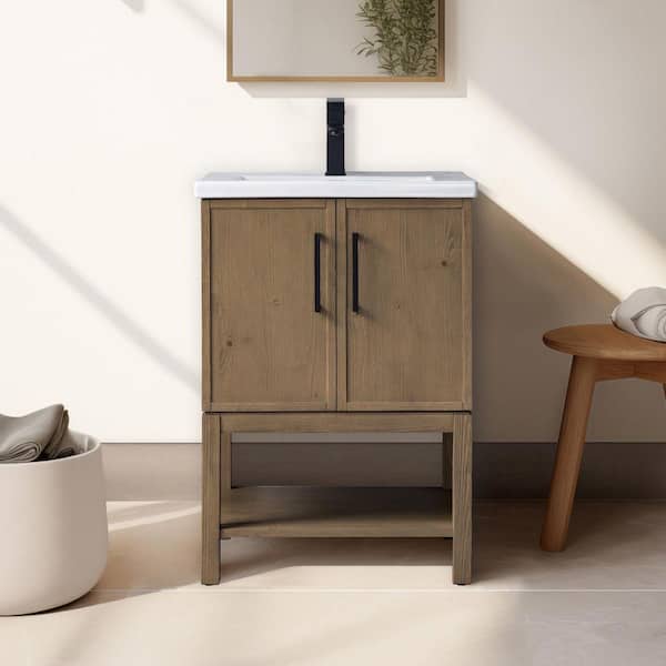 Bellagio 24 in. W x 18 in. D x 35 in. H Single Sink Freestanding Bath Vanity in Artisan Natural with White Ceramic Top