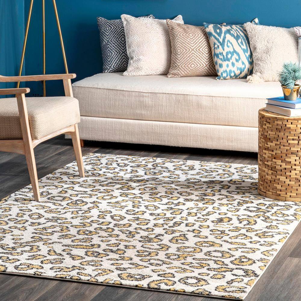 Chic Beige Synthetic Leopard Print Tufted Area Rug, 6' 7" x 9'