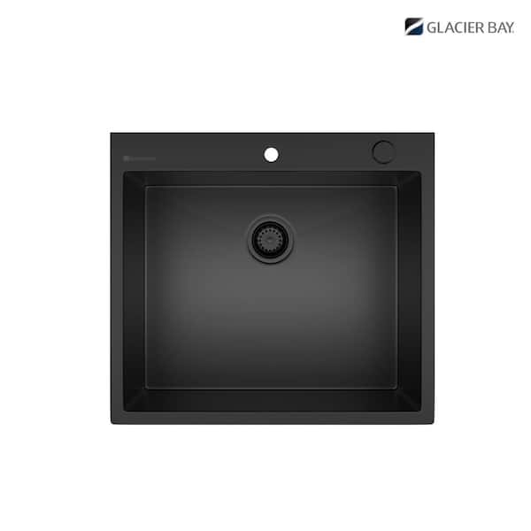 五十鈴BC421SSSCh-T3 DK BLACK Glacier Bay 25 in. Drop-in Single Bowl 18 Gauge Black Stainless