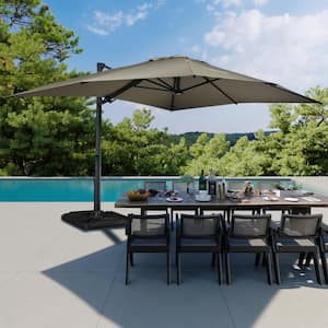 10x13 ft. 360° Rotation Cantilever Patio Umbrella with BaseandLED Light in Taupe