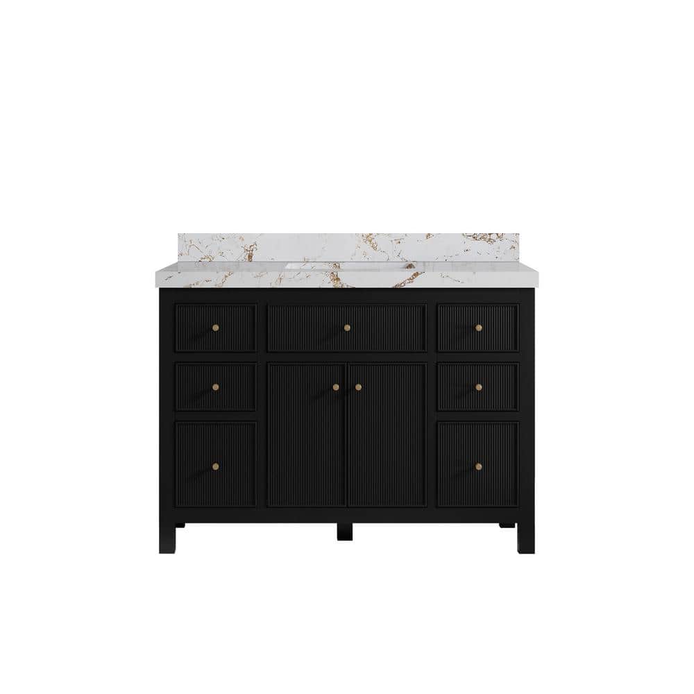 Sonoma 48 in. Single Sink Freestanding Black Bath Vanity with Viola Gold Quartz Top Unassembled price history on PriceWatchPro