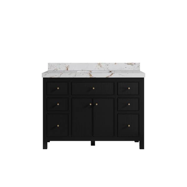 Willow Collections Sonoma 48 in. Single Sink Freestanding Black Bath Vanity with Viola Gold Qt. Top Unassembled