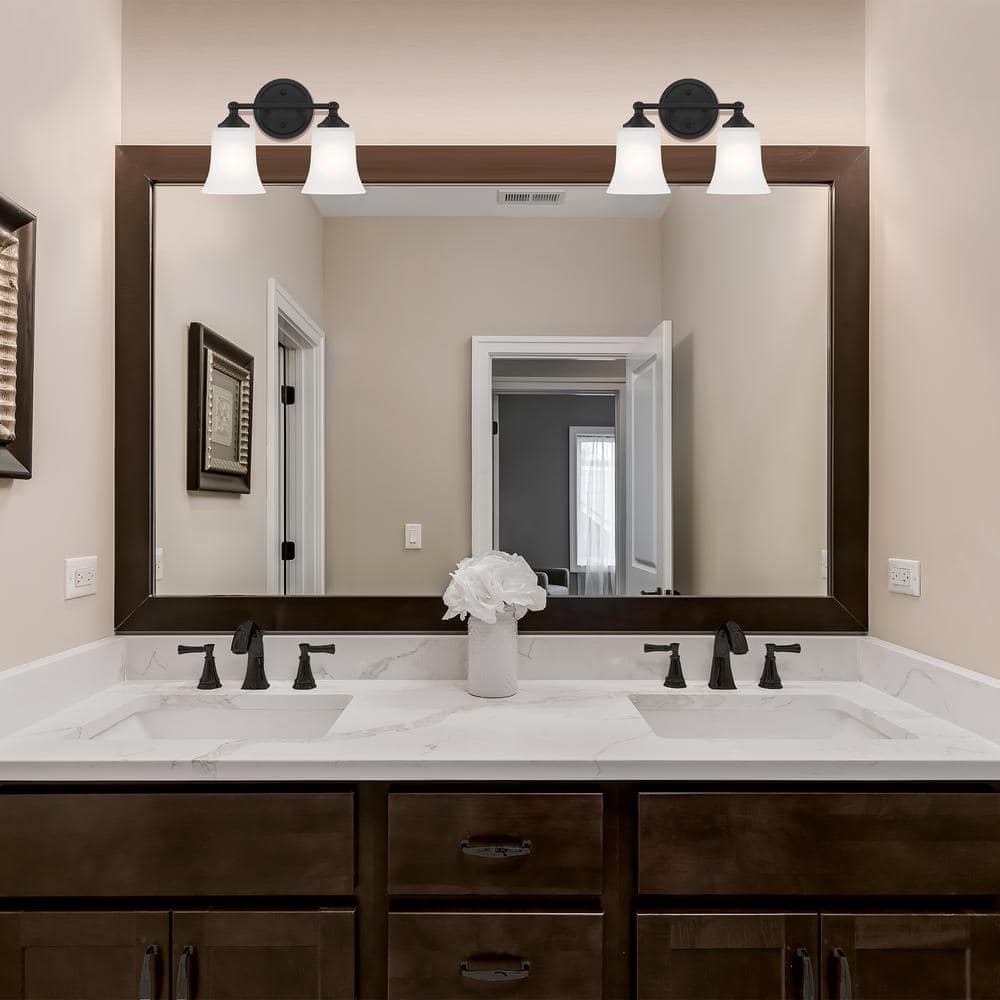 Bronson Matte Black 2-Light Vanity with Frosted Glass Shades
