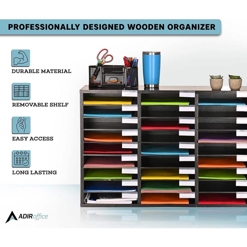 Black MDF 27-Compartment Adjustable Literature Organizer