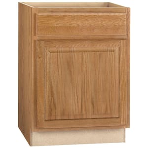 Hampton Medium Oak Raised Panel Stock Assembled Base Kitchen Cabinet with Drawer Glides (24 in. x 34.5 in. x 24 in.)