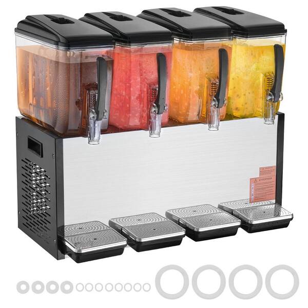 4-Tanks 12 L Commercial Beverage Dispenser, Juice Tea Drink Machine, 510 W Stainless Steel, 45°F-54°F, for Cold Drinks