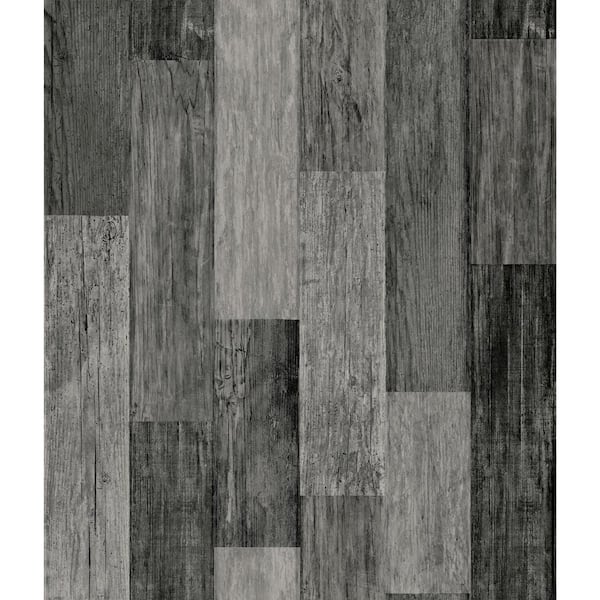 RoomMates Weathered Wood Plank Black Vinyl Peel & Stick Wallpaper Roll (Covers 28.18 Sq. Ft.)