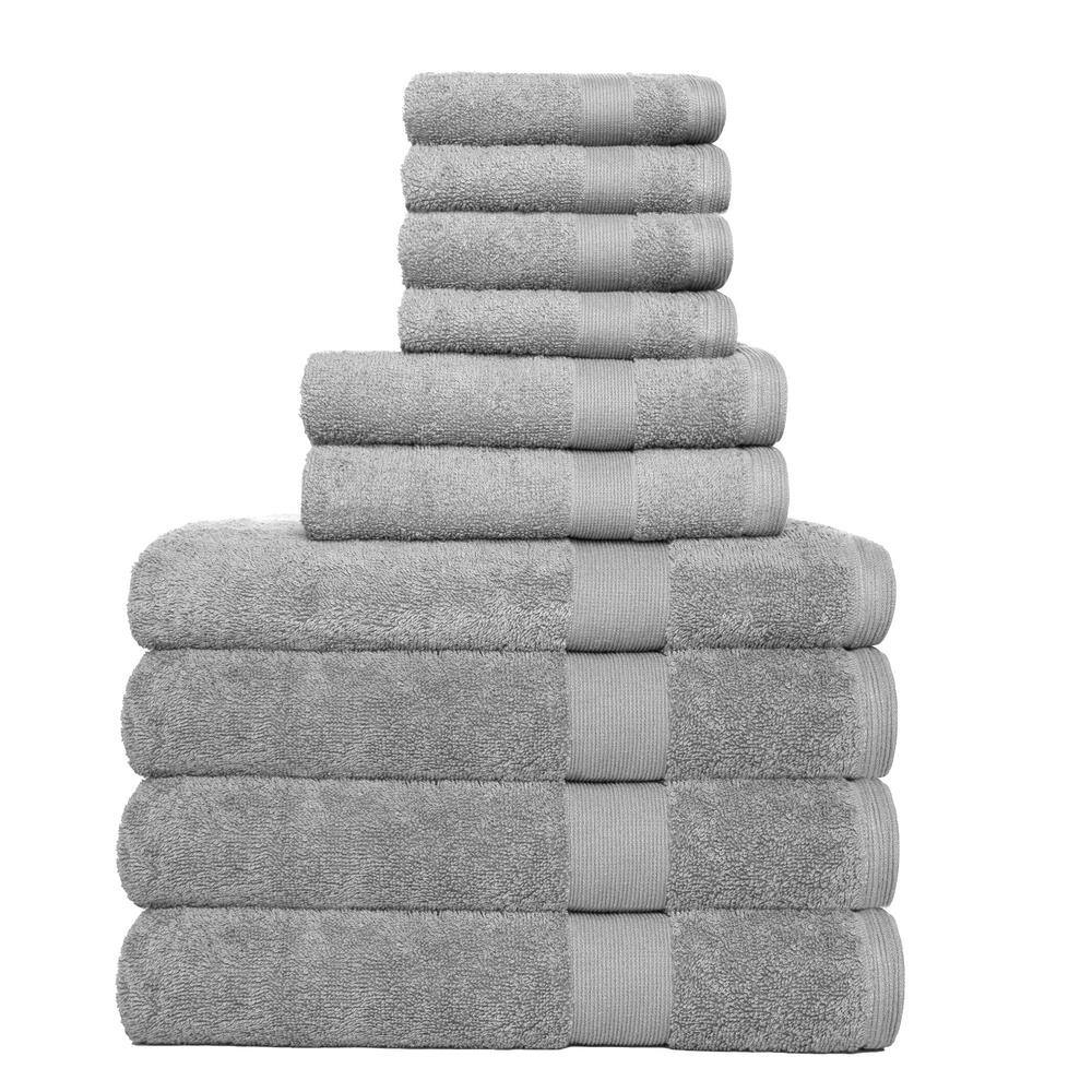 Rocklane 10Piece Light Grey Dobby Solid Cotton Bath Towel Set
