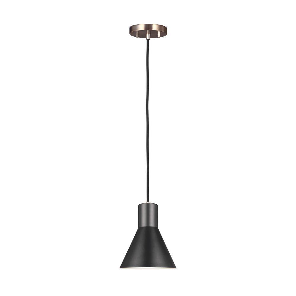 Satin Brass and Black Steel LED Mini Pendant Light