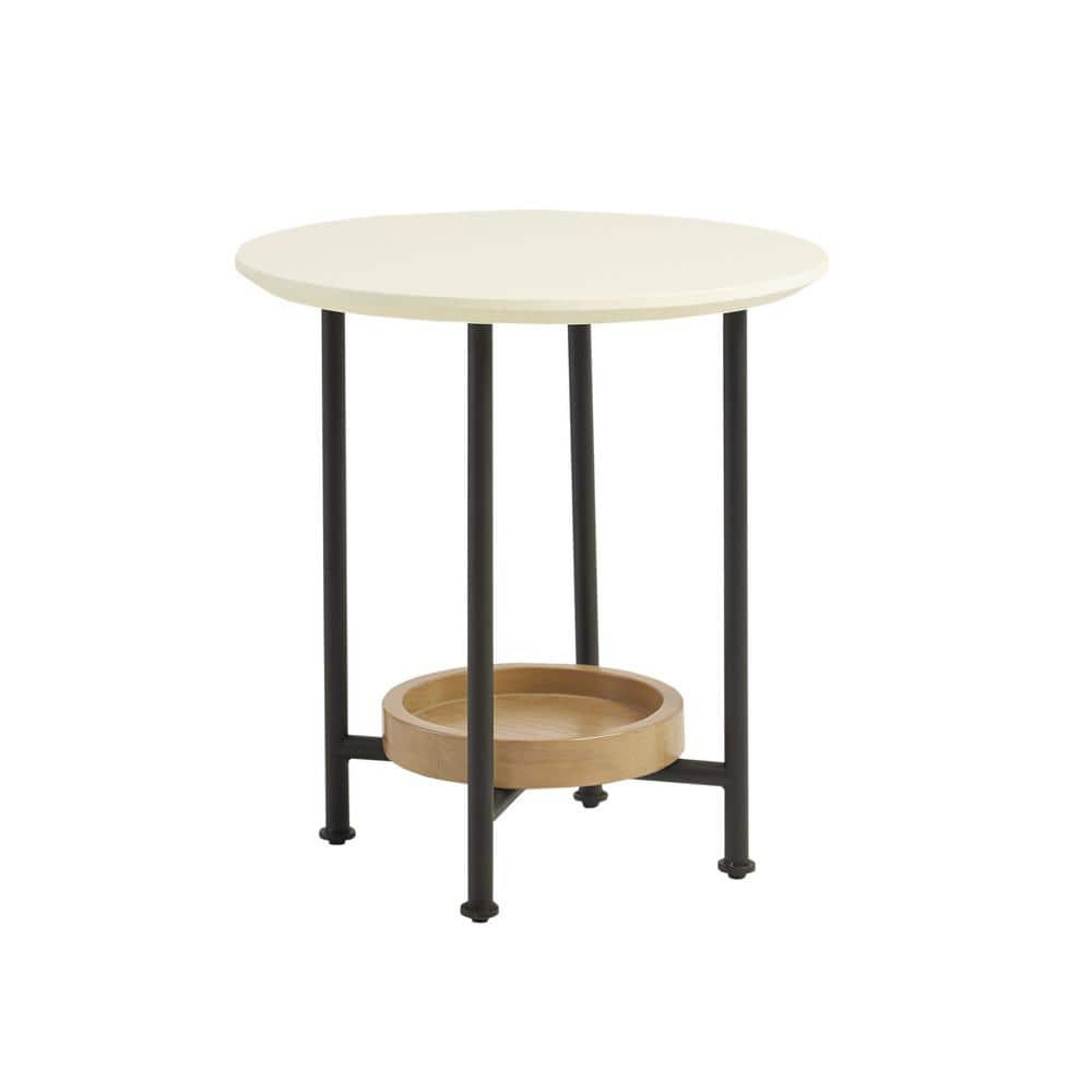 Modern Round White Wood and Metal End Table