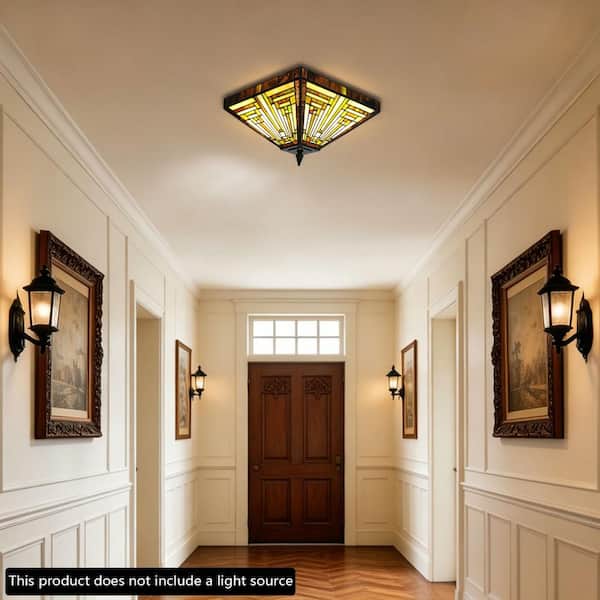 OUKANING 13.78 in. 2-Light Vintage Elegant Multi-Colored Stained