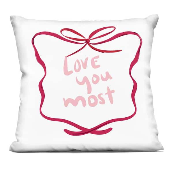 Love You Most in Ribbon White Print Zipper Polyester 18 in. X 18 in. Throw Pillow