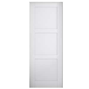 28 in. x 80 in. Paneled Blank 3-Lite Right Handed White Solid Core MDF Prehung Door with Quick Assemble Jamb Kit