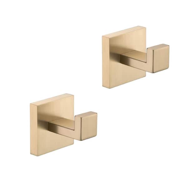 Satico 2-Pack J-Hook Wall-Mounted Stainless Steel Bathroom Robe/Towel Hook in Brushed Gold for Bathroom Kitchen