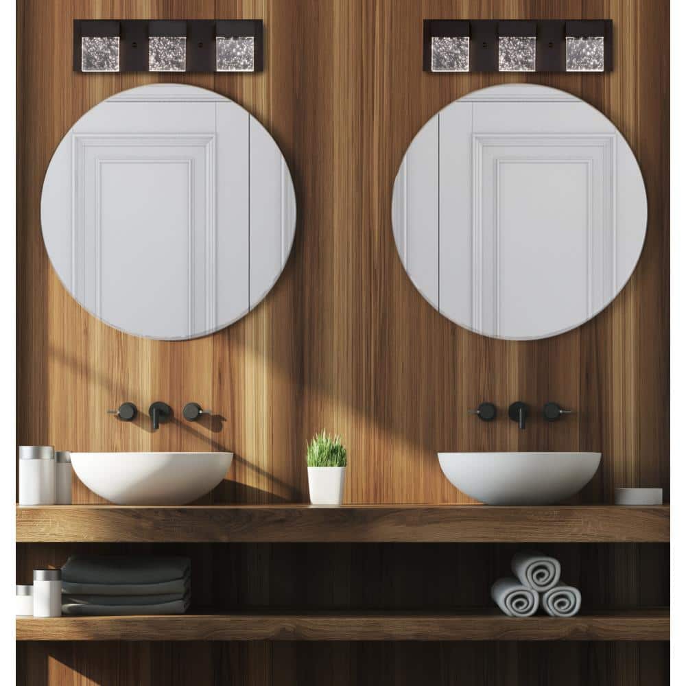 Matte Black LED Vanity Light with Bubble Glass Shades