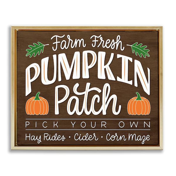 Stupell Industries Farm Fresh Pumpkin Patch Sign by Jalynn Heerdt Gold Floater Frame Graphic Typography Art Print 17 in. x 21 in.