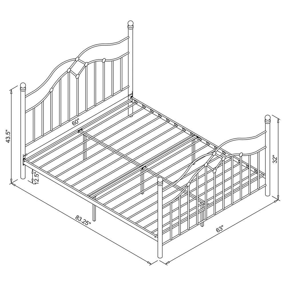 Black Metal Queen Platform Bed with Upholstered Headboard