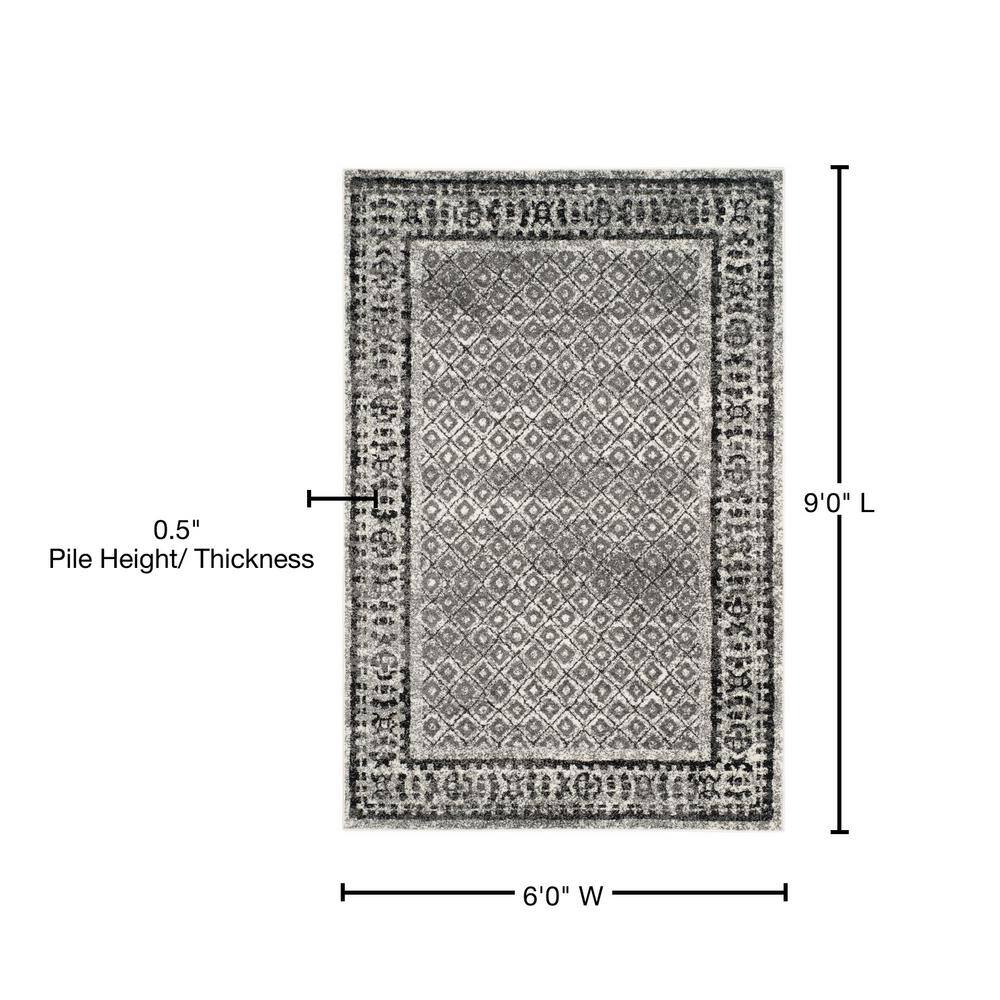 Ivory and Gray Floral Motif Rectangular Area Rug 6' x 9'