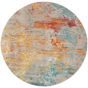 Celestial Sealife Multicolor 8 ft. x 8 ft. Abstract Modern Round Area Rug