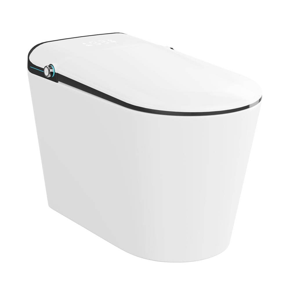 Elongated White and Black Smart Bidet Toilet with Heated Seat