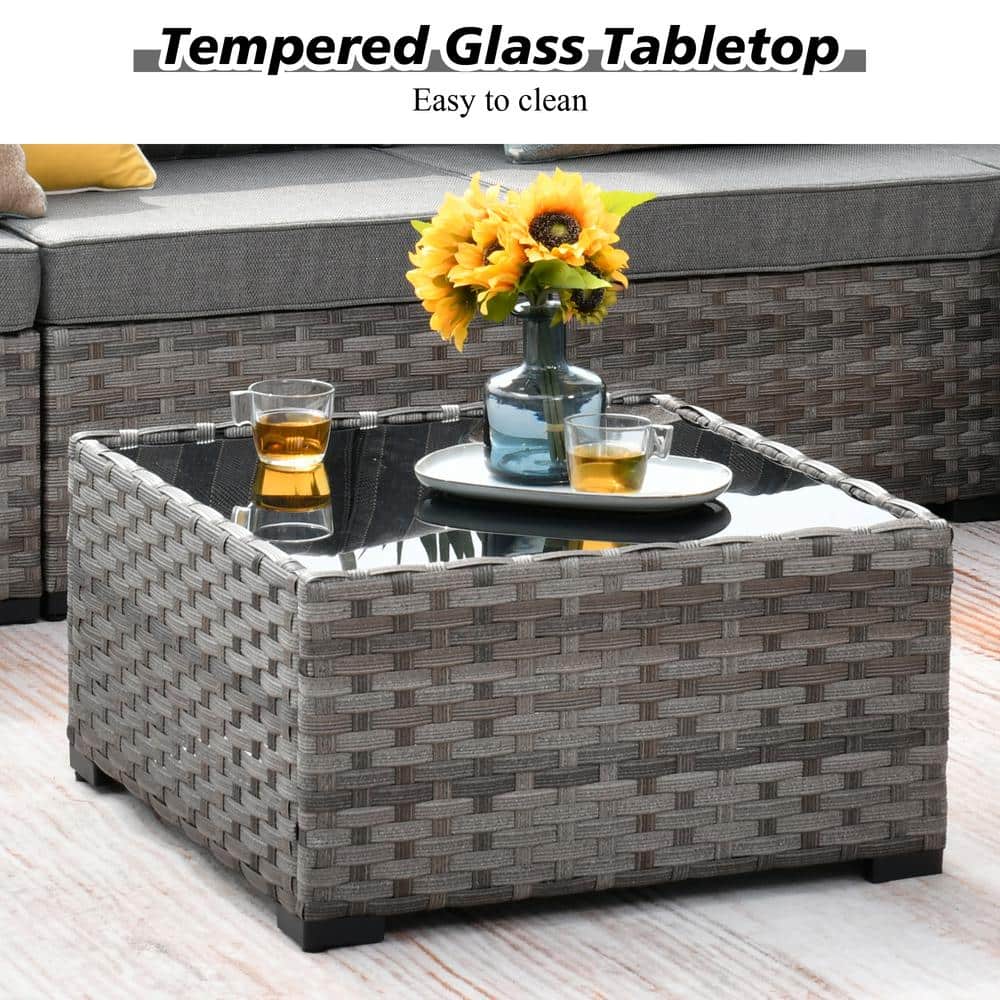 Marlton 13-Piece Gray Wicker Outdoor Sofa Set with Fire Pit