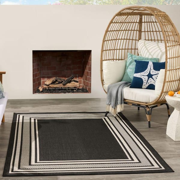 Horizon Black 5 ft. x 7 ft. Indoor/Outdoor Bordered Contemporary Area Rug