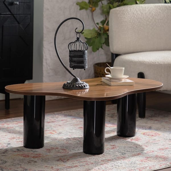 Alvion Modern 39.37 in. Black and Wood Finish Specialty Cloud Shape MDF Wood Coffee Table