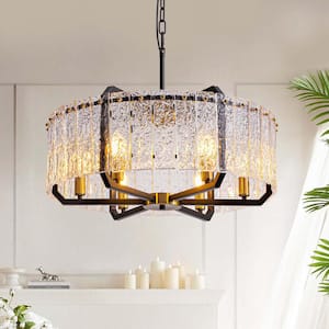 Modern 6-Lights Black Crystal Chandeliers Round Chandelier for Dining Room Kitchen Island with No Bulbs Included