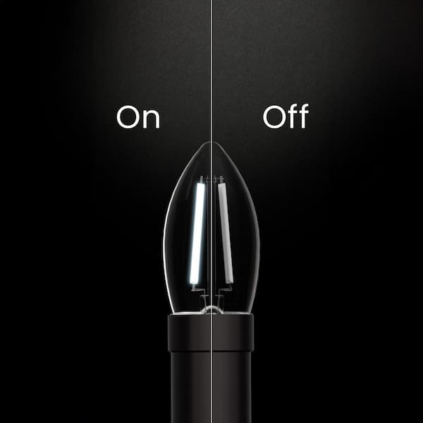 60Watt Equivalent B10 E12/E26 Dusk to Dawn White Filament Clear Chandelier Candle LED Light Bulb Daylight 5000K (3-Pack)