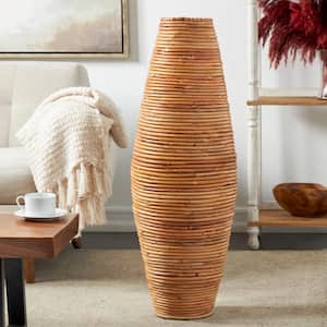 37 in. Brown Handmade Tall Wrapped Rattan Decorative Vase