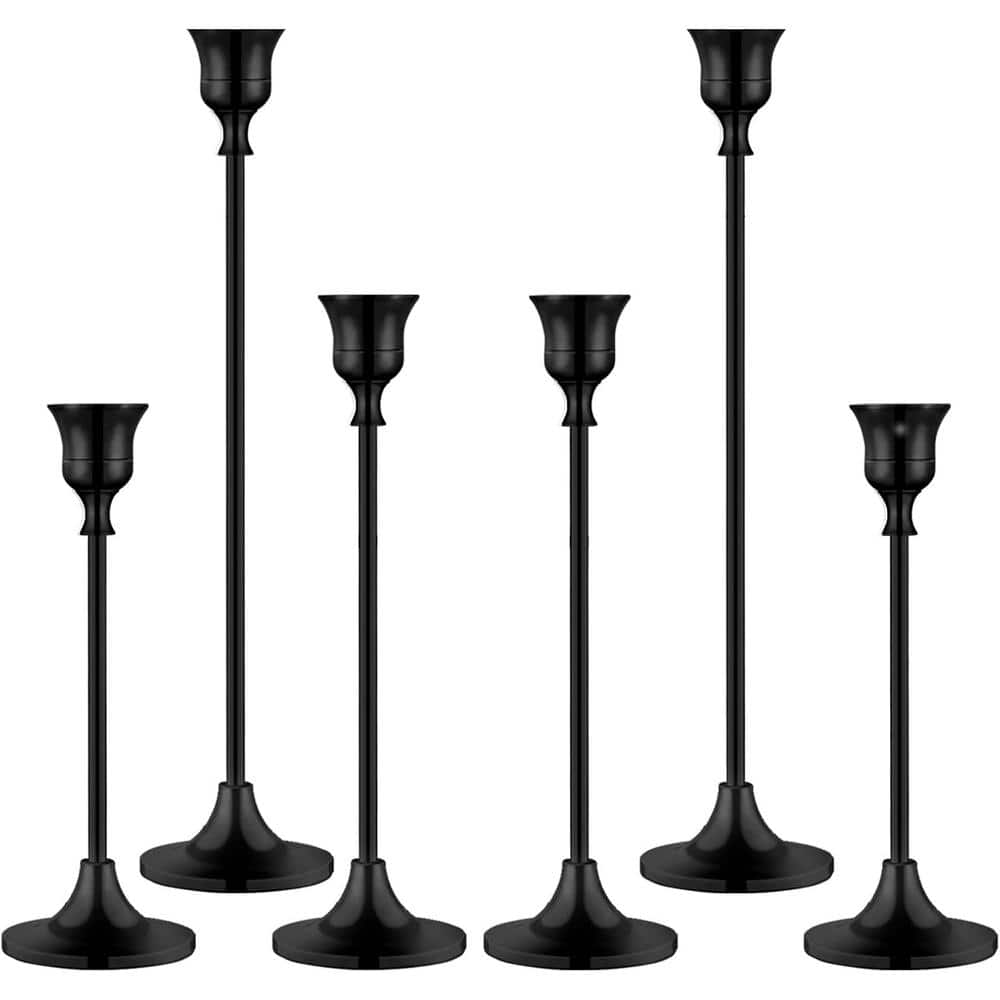Black Taper Metal Candle Holder for Fireplace Party Dining Home 6-Pack