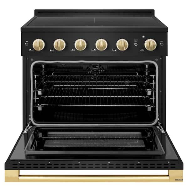Autograph 36 in. 5.2 cu. ft. Marino Freestanding Induction Range with 5 Burner Elements in Black Steel with Gold Accents