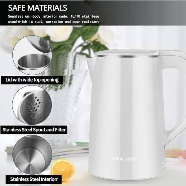 Electric Tea Kettle, Double Wall Electric Kettle with Seamless Stainless  Steel