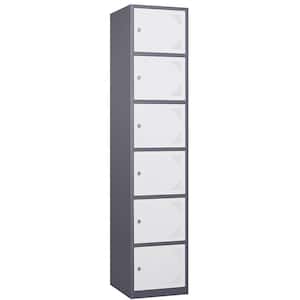 6-Tier Metal Locker for Home, Dressing Room, 71 in. Steel Storage Lockers with 6 Door for Employees (Grey and White)