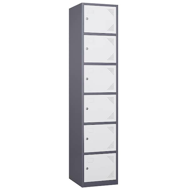 LISSIMO 6-Tier Metal Locker for Home, Dressing Room, 71 in. Steel Storage Lockers with 6 Door for Employees (Grey and White)