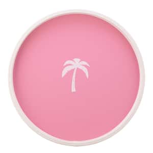 PASTIMES Palm Tree 14 in. W x 1.3 in. H x 14 in. D Round Pink Leatherette Serving Tray