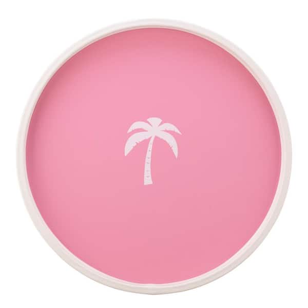 Kraftware PASTIMES Palm Tree 14 in. W x 1.3 in. H x 14 in. D Round Pink Leatherette Serving Tray