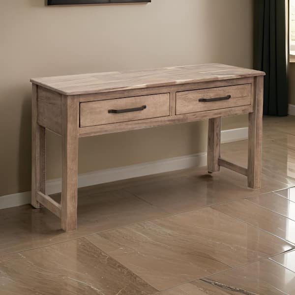 Benjara 55 in. Brown and Black Rectangle Wooden Console Table with 2-Drawers and Metal Handles