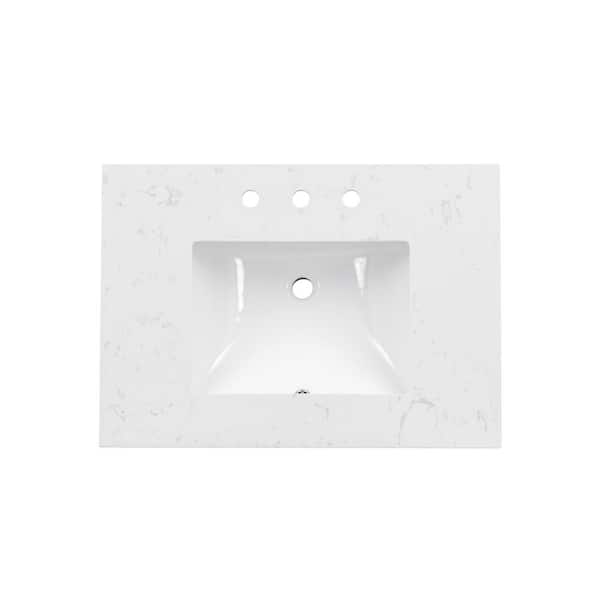 31 in. Undermount Bathroom Sink White Engineered Stone with