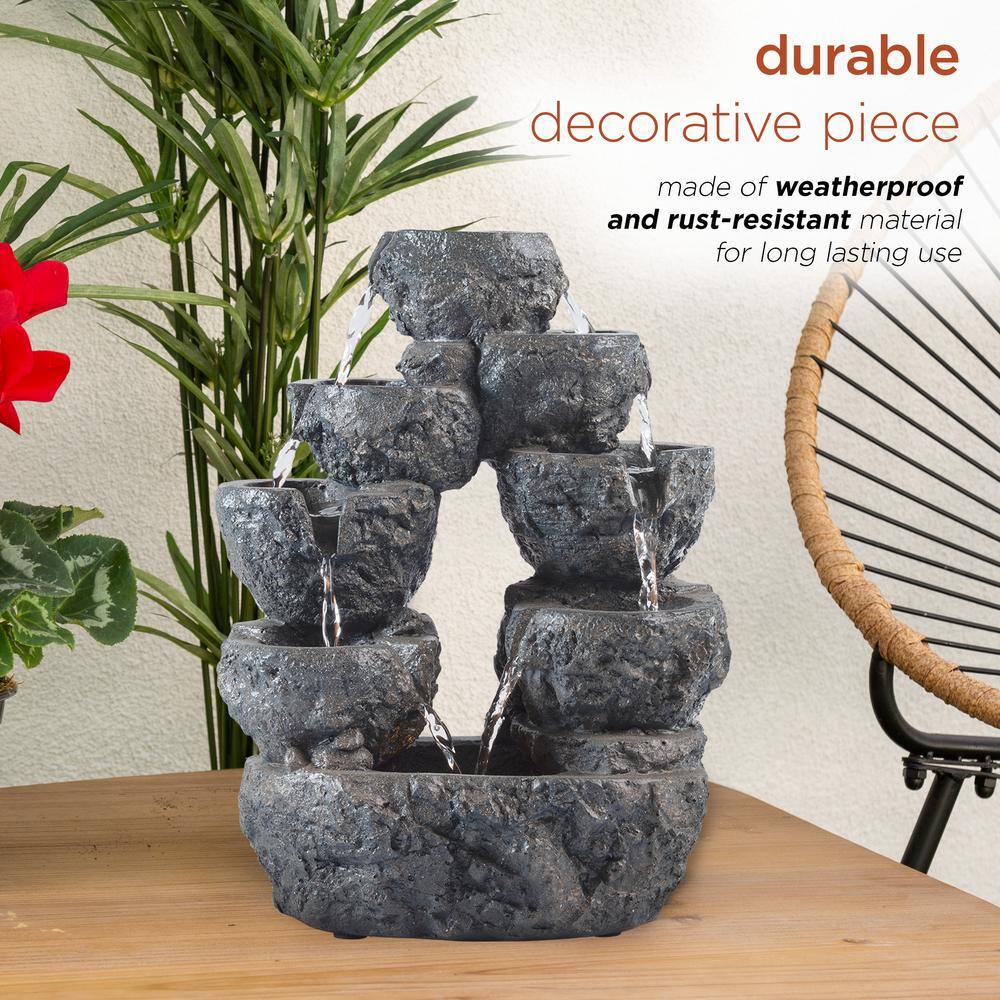 14" Gray Resin 5-Tier Cascading LED Waterfall Fountain