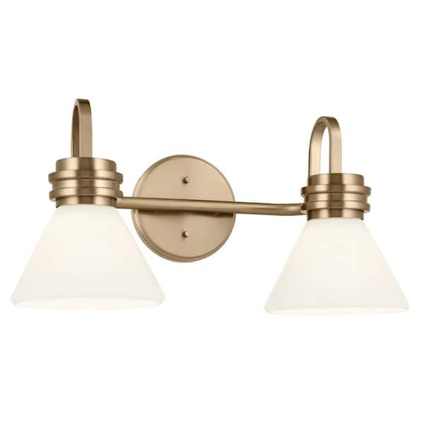 Farum 19.25 in. 2-Light Champagne Bronze Modern Bathroom Vanity Light with Opal Glass Shades
