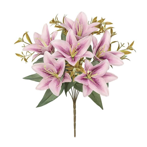 LIVING LUXURY 13 in. Yellow Artificial Stargazer Lily Flower Stem